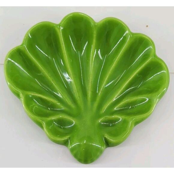 Vibrant Green Ceramic Shell Trinket Dish Vintage Style Soap Candy Catchall Vtg - Picture 1 of 6